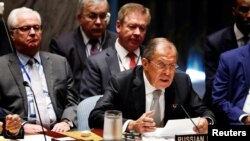 Ngoại trưởng Nga Sergei Lavrov phát biểu trong một cuộc họp của Hội đồng Bảo an Liên hiệp quốc để đánh giá tình hình Trung Đông trong kì họp lần thứ 71 của Đại hội đồng LHQ, New York, Mỹ, ngày 21 tháng 09 năm 2016. 