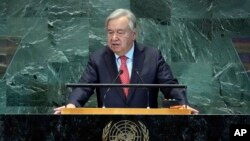 Tổng thư ký Liên hiệp quốc Antonio Guterres phát biểu tại Diễn đàn Các Mục tiêu Phát triển Bền vững ở New York ngày 18/9/ 2023. 