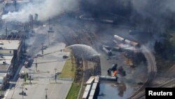 Hiện trường sau vụ tai nạn đường sắt ở thị trấn Lac Megantic, ngày 6/7/2013.