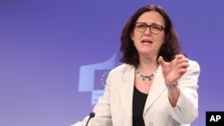 Bà Malmstrom phát biểu tại một cuộc họp báo ở Brussels, 15/1/2014