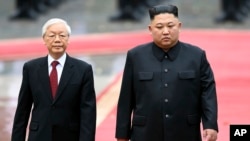 Ông Nguyễn Phú Trọng và ông Kim Jong Un tại Hà Nội, 1/3/2019.