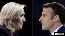 Ảnh phối hợp bà Marine Le Pen và đương kim Tổng thống Pháp Emmanuel Macron, hai ứng cử viên trong cuộc bầu cử Tổng thống vòng hai ngày 24/4/2022.