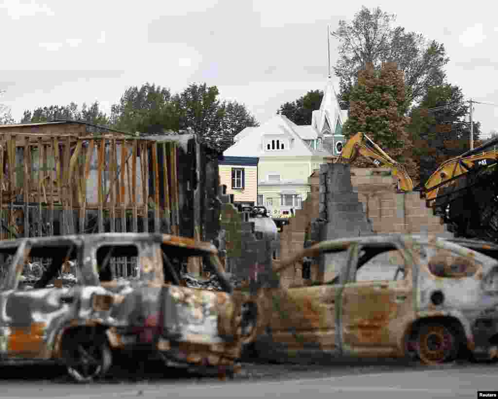 Một ngôi nhà gần nơi xe lửa phát nổ ở Lac Mégantic, Québec, Canada, 9 tháng 7, 2013.