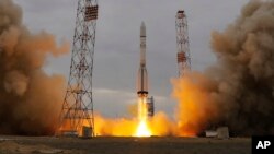 Tàu ExoMars Trace Gas Orbiter được phóng lên không gian hôm nay từ sân bay vũ trụ Baikonur ở Kazakhstan, ngày 14/3/2016.