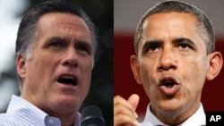 Ứng cử viên tổng thống Đảng Cộng hòa Mitt Romney (trái) và Tổng thống Barack Obama