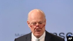 Ông Staffan de Mistura, Đặc sứ của Liên Hiệp Quốc về Syria, phát biểu tại Hội nghị An ninh Munich ở Đức, ngày 19/02/2017.