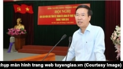 Võ Văn Thưởng, trưởng ban Tuyên giáo Trung Ương, phát biểu tại một hội nghị của ban ở Hà Nội hôm 5/7/2019. (Ảnh chụp màn hình trang web tuyengiao.vn)