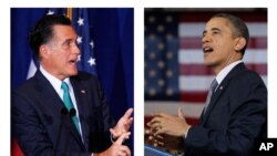 Ứng cử viên tổng thống đảng Cộng hòa Mitt Romney (trái) và Tổng thống Barack Obama 