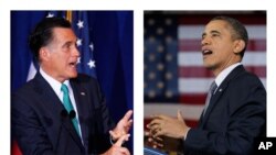 Ứng viên Tổng thống Hoa Kỳ đảng Cộng hòa Mitt Romney (trái) và Tổng thống Hoa Kỳ Barack Obama (phải)