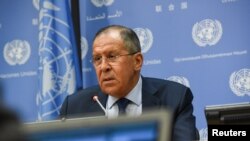 Ngoại trưởng Nga Sergey Lavrov phát biểu trong một cuộc họp báo tại Đại hội đồng Liên Hiệp Quốc ở Thành phố New York City, ngày 22 tháng 11, 2017.