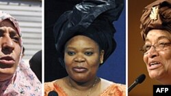 Từ trái: nhà tranh đấu nữ quyền Yemen Tawakkul Karma, nhà hoạt động Leymah Gbowee và Tổng thống Liberia Ellen Johnson Sirleaf