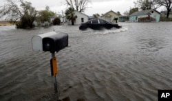 Một người lái xe băng qua nước lụt ở Aransas Pass, Texas, ngày 26 tháng 8, 2017.