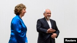 Ủy viên đặc trách chính sách đối ngoại EU, bà Catherine Ashton và Ngoại trưởng Iran Mohammad Javad Zarif tại cuộc đàm phán ở Geneve