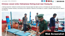 Trang VietnamNet loan tin tàu TQ đâm chìm tàu cá Việt Nam. Photo VietnamNet