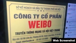 Truyền thông Việt Nam loan tin về sự xuất hiện của Cty Cổ phần Weibo ở Hà Nội. Photo Bao Moi