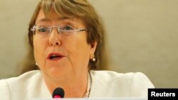 Tân Cao ủy trưởng Nhân quyền Liên hiệp quốc Michelle Bachelet tham dự Hội đồng Nhân quyền Liên hiệp quốc tại Geneva, Thụy Sĩ, ngày 10/9/2018. 