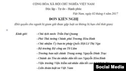 Bản kiến nghị của 50 luật sư (Chụp từ Facebook Ngô Ngọc Trai)