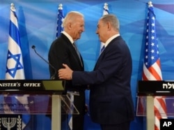 O dönem ABD Başkan Yardımcısı olan Joe Biden İsrail Başbakanı Netanyahu ile İsrail'de 9 Mart 2016'da biraraya gelmişti. (ARŞİV)