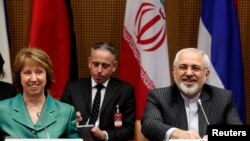 Trưởng ban Chính sách Đối ngoại EU Catherine Ashton (trái) và Ngoại trưởng Iran Mohammad Javad Zarif tại cuộc đàm phán về chương trình hạt nhân Iran, 18/3/14