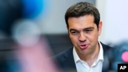 Thủ tướng Hy Lạp Alexis Tsipras phát biểu trong một cuộc họp báo tại Brussels, ngày 22/6/2015.