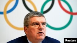 Chủ tịch Ủy ban Olympics Quốc tế Thomas Bach tổ chức một buổi họp báo sau hội nghị thượng đỉnh doping Olympic ở Lausanne, Thụy Sĩ, ngày 21 tháng 6 năm 2016. 