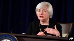 Chủ tịch Fed Janet Yellen nói chuyện trong buổi họp báo tại trụ sở Fed trong thủ đô Washington, 17/9/14