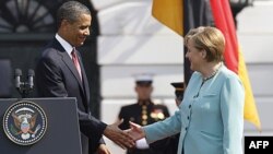 .Tổng thống Obama (trái) tiếp Thủ tướng Ðức Angela Merkel tại Tòa Bạch Ốc