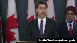 Thủ tướng Canada Justin Trudeau họp báo ngày 9/1 về việc chiếc máy bay của Ukraine bị bắn rớt tại Tehran, Iran.