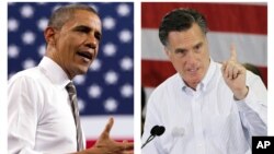 Tổng thống Barack Obama (trái) và ông Mitt Romney vận động tranh cử 