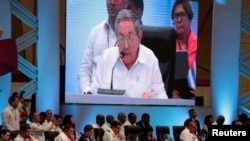 Chủ tịch Cuba Raul Castro phát biểu tại một hội nghị ở Bavaro, CH Dominica, tháng 1/2017 