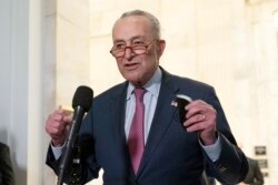 Senate Majority Leader Chuck Schumer, D-NY, speaks to the media after Senate Democrats met privately with President Joe Biden, Jan. 13, 2022, on Capitol Hill in Washington.