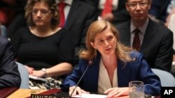 Đại sứ Hoa Kỳ Samantha Power phát biểu sau khi hiệp ước hạt nhân Iran được Hội đồng Bảo an LHQ tán thành hôm 20/7/2015.