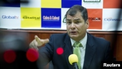 Tổng thống Ecuador Rafael Correa trả lời phỏng vấn tại Loja, Ecuador, ngày 17/8/2012.