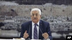 Tổng thống Palestine Mahmoud Abbas phát biểu tại một cuộc họp ở Ramallah.