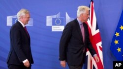 Brexit konusu Avrupa Birliği ve İngiltere tarafından ilk kez resmen ele alındı. Yedi saatlik görüşmede heyetlere Barnier (sağda) ve Davis başkanlık etti.