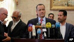 Đặc sứ Liên Hiệp Quốc đặc trách Yemen, ông Ismail Ould Cheikh Ahmed trong cuộc họp báo tại Sanaa, Yemen, ngày 10/1/2016. 