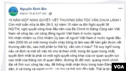 Một đoạn trong bài viết trên trang FB của ông Nguyễn Đình Bin.