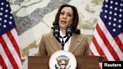 Phó Tổng thống Mỹ Kamala Harris phát biểu tại Hội nghị COP28 ở Dubai, ngày 2/12/2023.