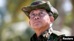 FILE PHOTO: Myanmar military commander-in-chief, Senior General Min Aung Hlaing, attends a military exercise at Ayeyarwady delta region in Myanmar