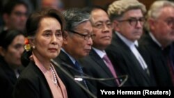 Bà Suu Kyi trong một phiên toà tại Toà án Quốc tế ở La Haye vào năm 2019.