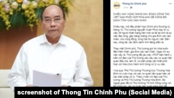 Thủ tướng Nguyễn Xuân Phúc, ảnh chụp màn hình trang Facebook Thông tin Chính phủ, 5/11/2019