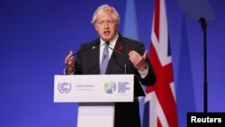 British Prime Minister Boris Johnson speaks during the opening ceremony of the UN Climate Change Conference (COP26) in Glasgow, Scotland, Nov. 1, 2021. 