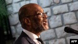 Haitian Prime Minister Ariel Henry speaks during the new cabinet inauguration at the Prime Minister's residence in Port-au-Prince on November 24, 2021.