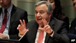 Ứng cử viên Tổng thư ký Liên Hiệp Quốc Antonio Guterres tại Phòng Hội đồng Ủy trị Liên Hiệp Quốc, ngày 12 tháng 4 năm 2016.