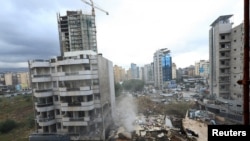 A view of a damaged site in the aftermath of Israeli strikes on Chiyah